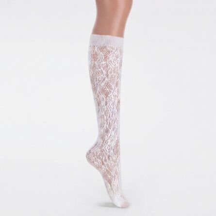 Women's Sheer Knee-High Socks with Delicate Heart & Dot Lace Pattern - Image 3