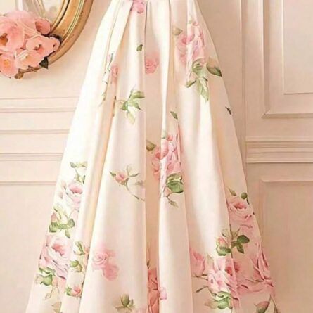 Blush Rose Garden Maxi Skirt - Elegant A-Line Ball Gown Skirt - Image 5