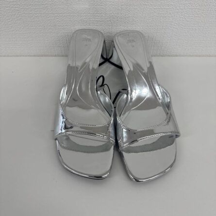 ZARA Women's Metallic Mirror-Finish Square-Toe High-Heel Mules - Image 6