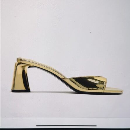 ZARA Metallic Gold Square Toe Mule Heels - Image 5
