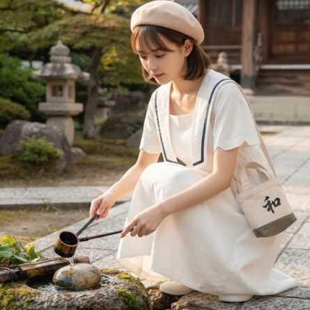 Japanese Vintage Sailor Collar Midi Dress - Image 9