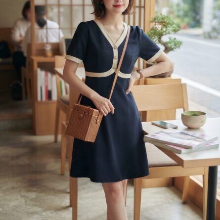 Elegant Contrast-Trim Mini Dress