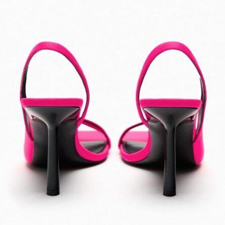 ZARA Fuchsia Suede Square-Toe Slingback Heels - Image 5