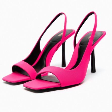 ZARA Fuchsia Suede Square-Toe Slingback Heels