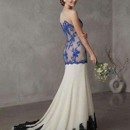 Stunning Blue and Ivory Evening Gown - Image 5