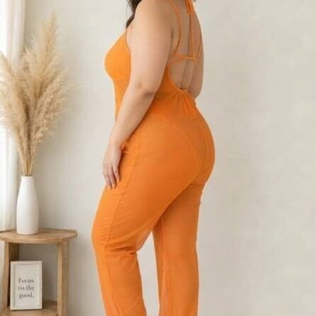Orange Sheer Mesh Halter Neck One-Piece Night Suit - Image 7