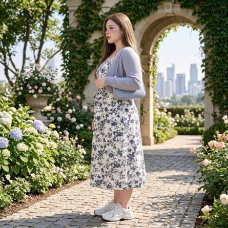 Women’s Floral Midi Dress with Grey Cropped Cardigan Set - Image 4