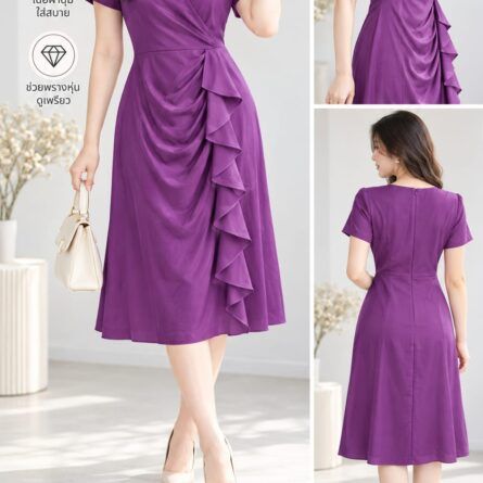 Elegant V-Neck Ruffled Midi Dress – Slimming Fit & Comfortable Fabric for All Occasions - Image 4