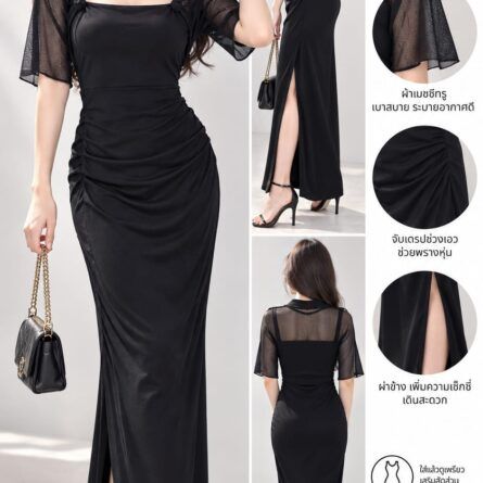 Elegant Mesh-Accented Slit Maxi Dress - Image 4