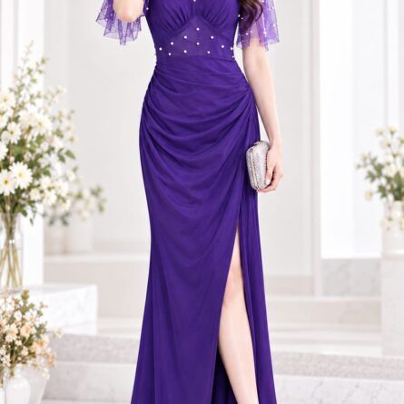 Elegant Evening Dress - Women's Luxury V-Neck Mermaid Long Gown