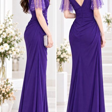 Elegant Evening Dress - Women's Luxury V-Neck Mermaid Long Gown - Image 3