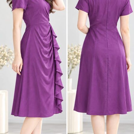 Elegant V-Neck Ruffled Midi Dress – Slimming Fit & Comfortable Fabric for All Occasions - Image 3