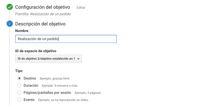 configuración de objetivos en google analytics