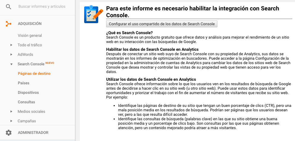 Search Console en GA