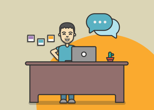 En un escritorio, una persona realiza una entrevista.