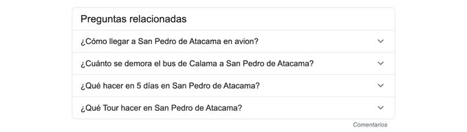 Preguntas relacionadas según Google