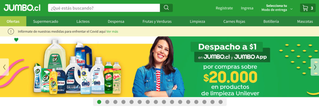 Imagen del sitio web de Jumbo que muestra el header principal.
