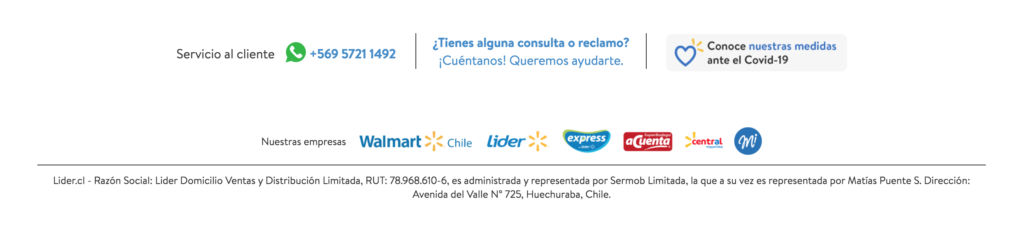 Footer del sitio web de Líder con el contenido sobre Covid-19.