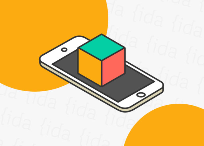 Un teléfono móvil con un cubo en su pantalla, lo que reflejan los tours virtuales.