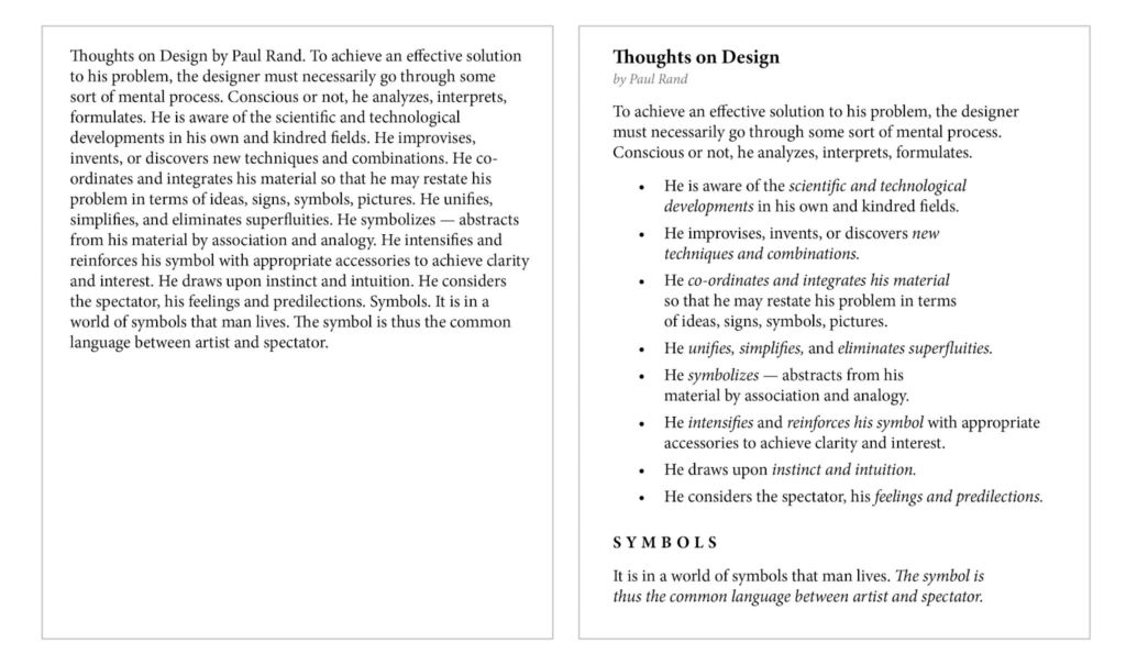 Texto donde se ejemplifica la jerarquía visual 