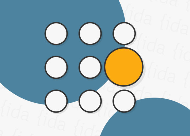 Nueve círculos ordenados y uno que resalta según su tamaño y se resalta el más grande.