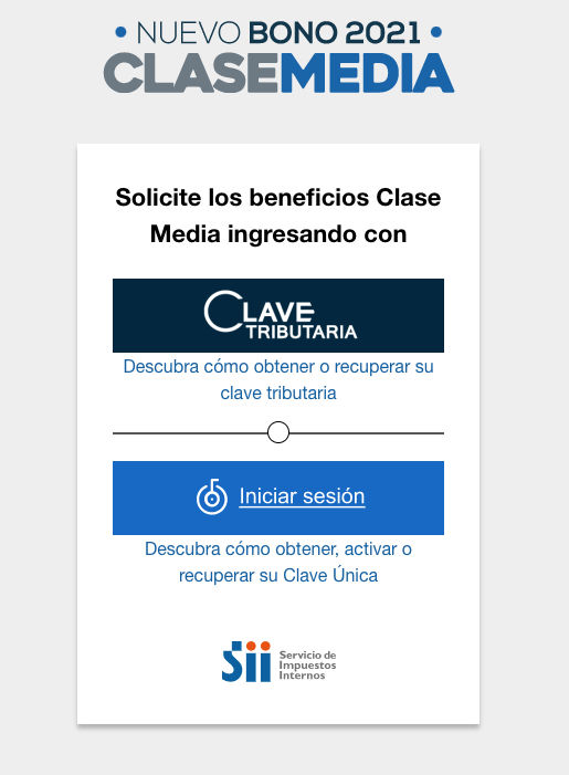Login para solicitar el bono clase media.