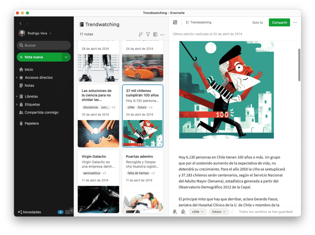 Plataforma de Evernote para realizar procesos de Trendwatching