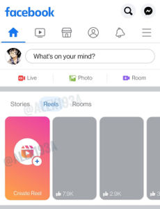 Reels en la parte superior del menú de Facebook.