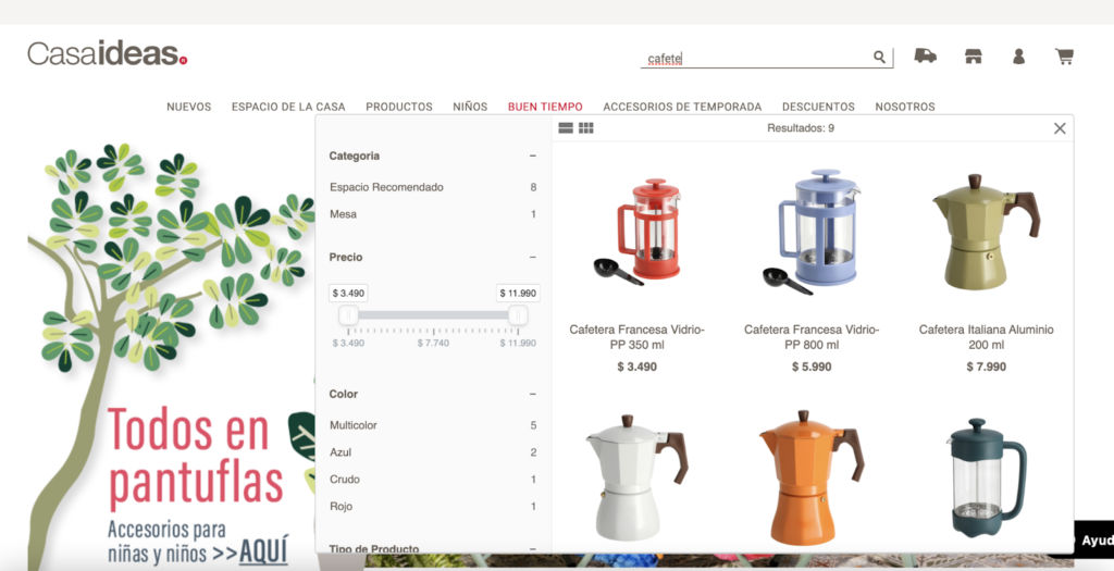 Sugerencias en buscador de Casa Ideas.