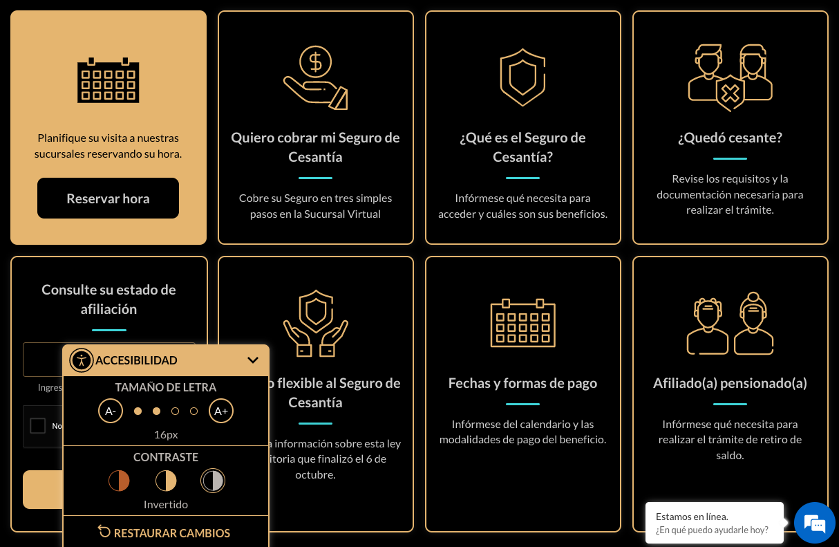 Sitio de AFC con contraste invertido.