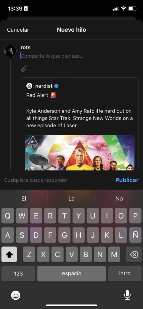 Creación de publicaciones en Threads.
