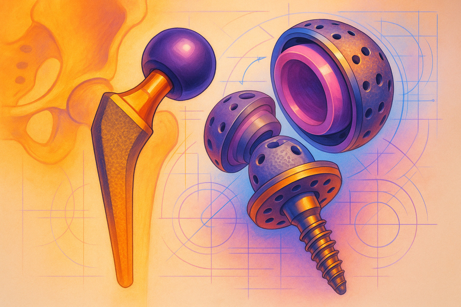 Bone-preserving adjustable hip replacement illustration