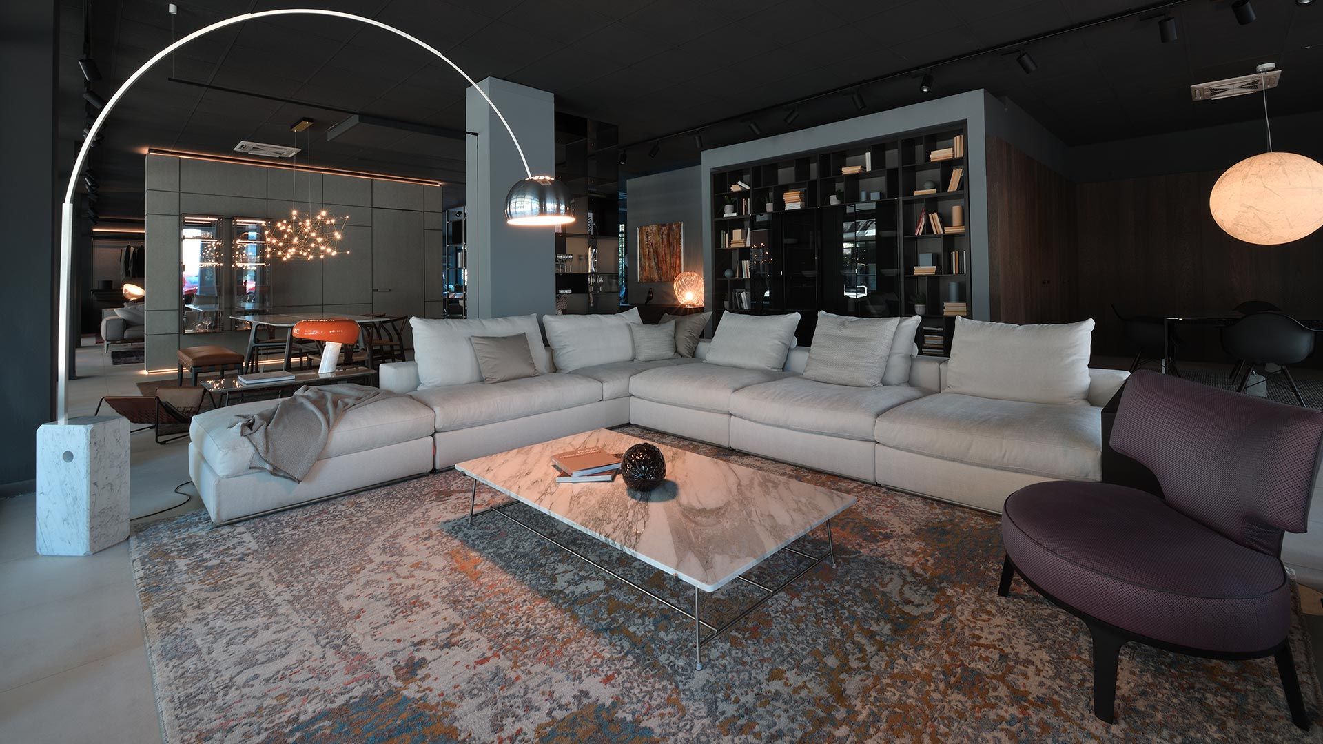 This photo shows the living area of the Peverelli showroom in Lugano