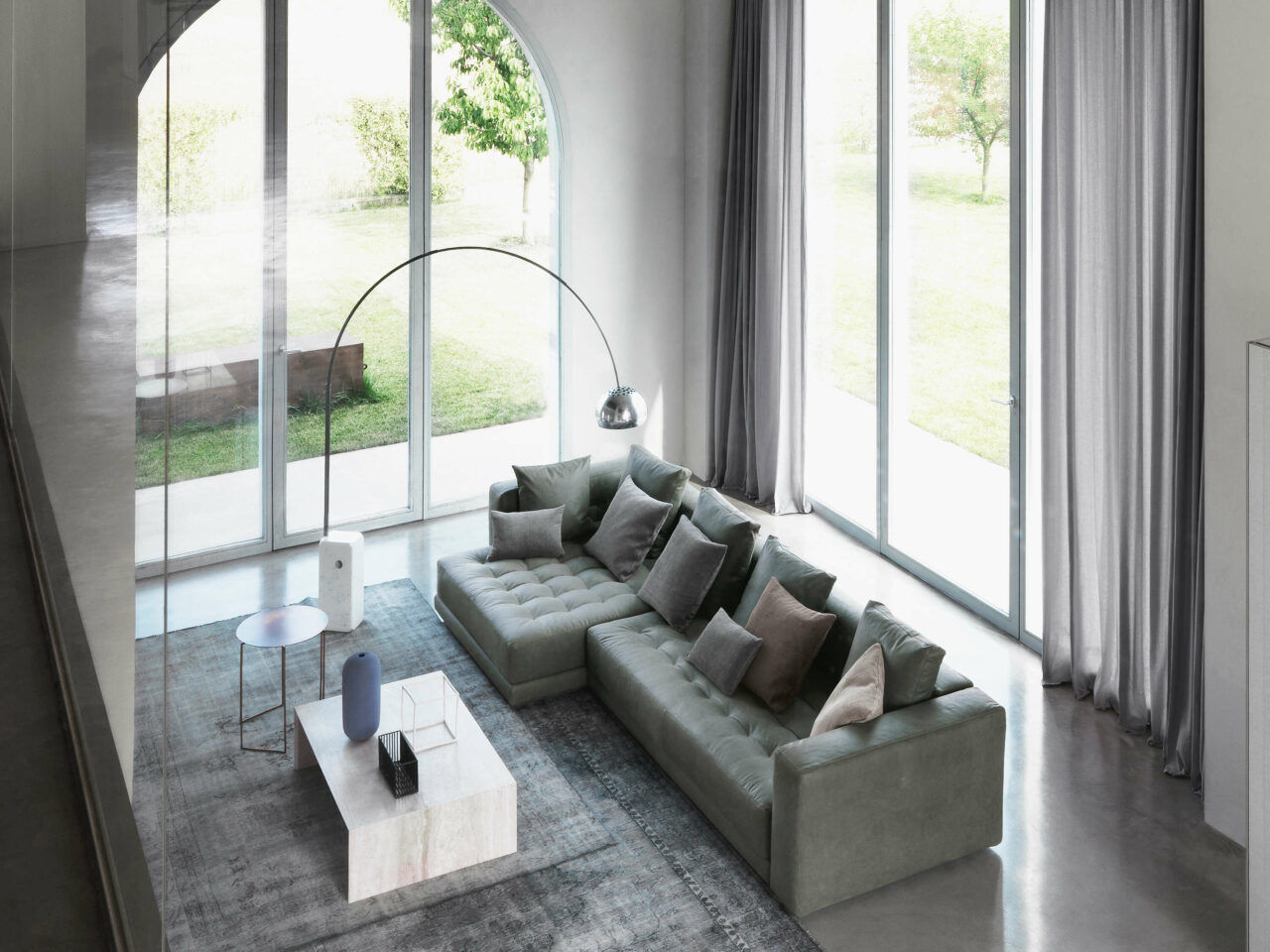 Arco floor lamp designed by Achille Castiglioni and offered by Peverelli