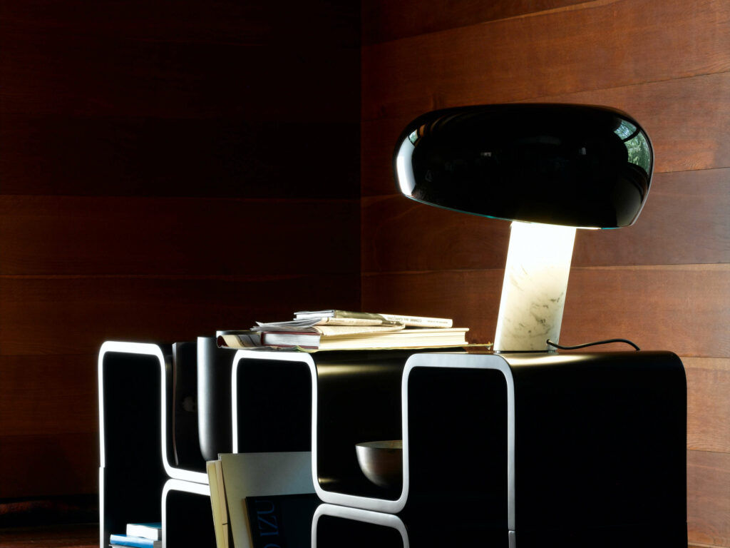 Snoopy floor lamp designed by Achille Castiglioni and proposed by Peverelli