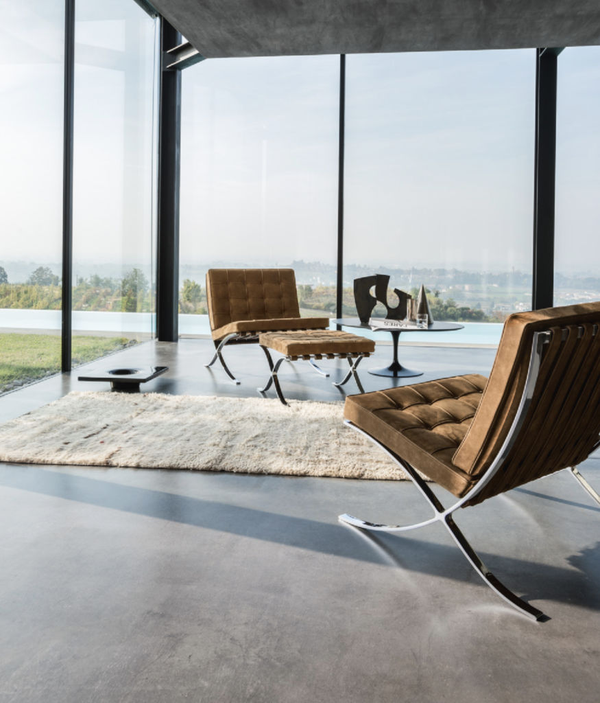 Barcelona are lounge chairs designed by Ludwig Mies Van der Rohe