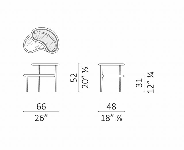 La scheda tecnica del tavolino di design Fagiolo venduto da Peverelli