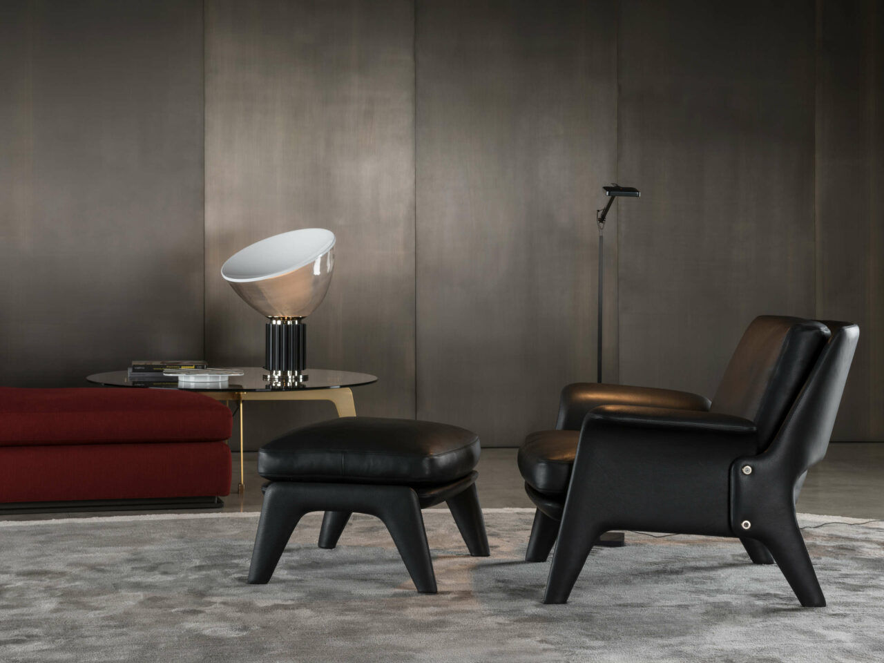 Taccia is a floor lamp designed by Achille Castiglioni and offered by Peverelli