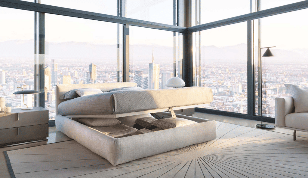 Merkurio est un lit design conçu par Flou et proposé par Peverelli.