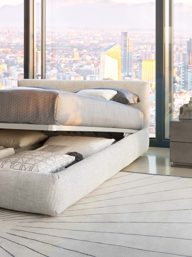 Merkurio est un lit design conçu par Flou et proposé par Peverelli.