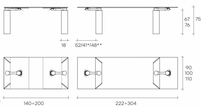 This photo shows the data sheet of the Ray Plus design table by Fiam