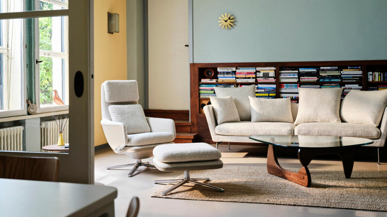 This image shows the designer armchair and ottoman.
