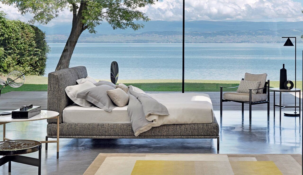 The art of furnishing: this photo shows the Icon design bed by Flou, sold by Peverelli in Como and Lugano