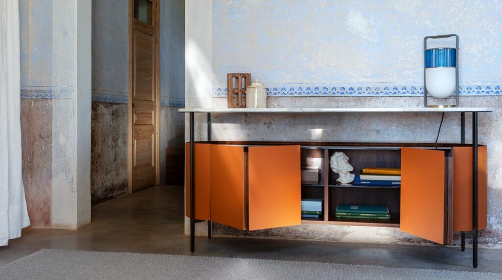 This photo shows the low Mi cabinet by Poltrona Frau