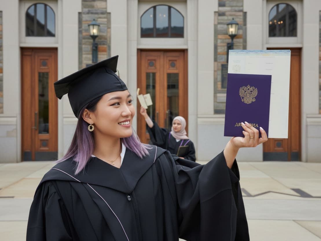 A smiling graduate holding her diploma.