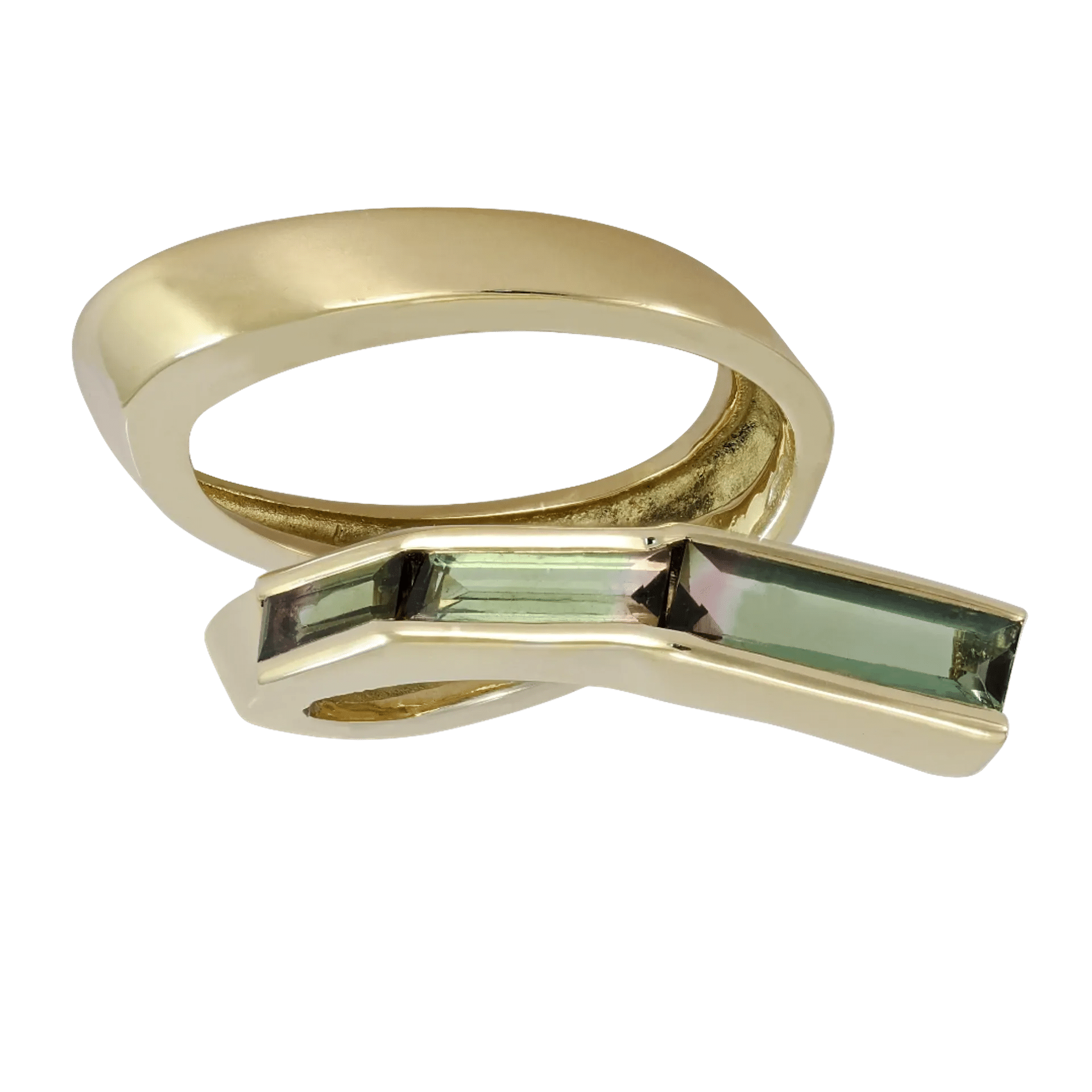 Front image of the Swirl Yellow Gold Ring with Tourmaline designed by Thierry Vendome