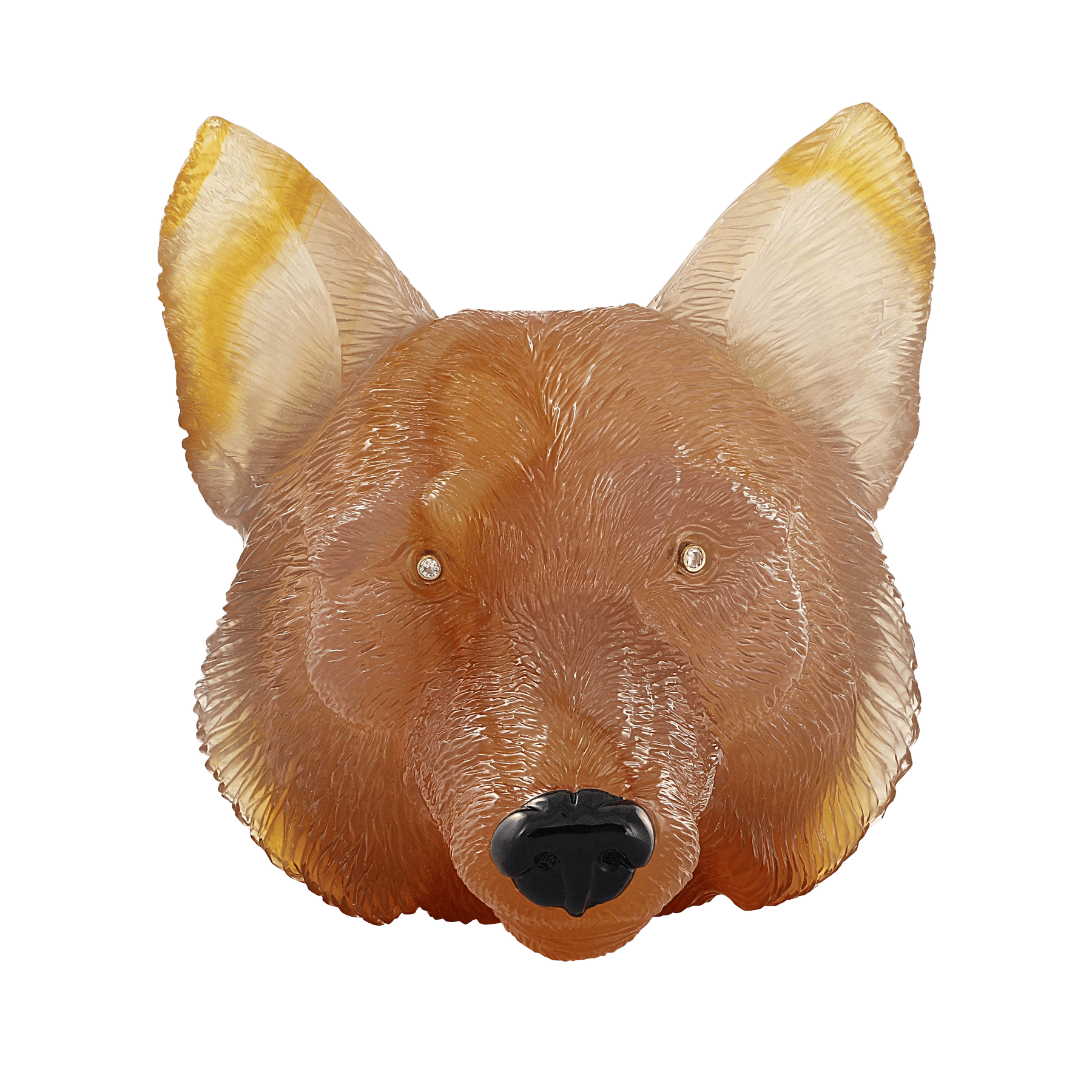 1 - Front of Idar-Oberstein Agate Wolf Head by Emil Becker
