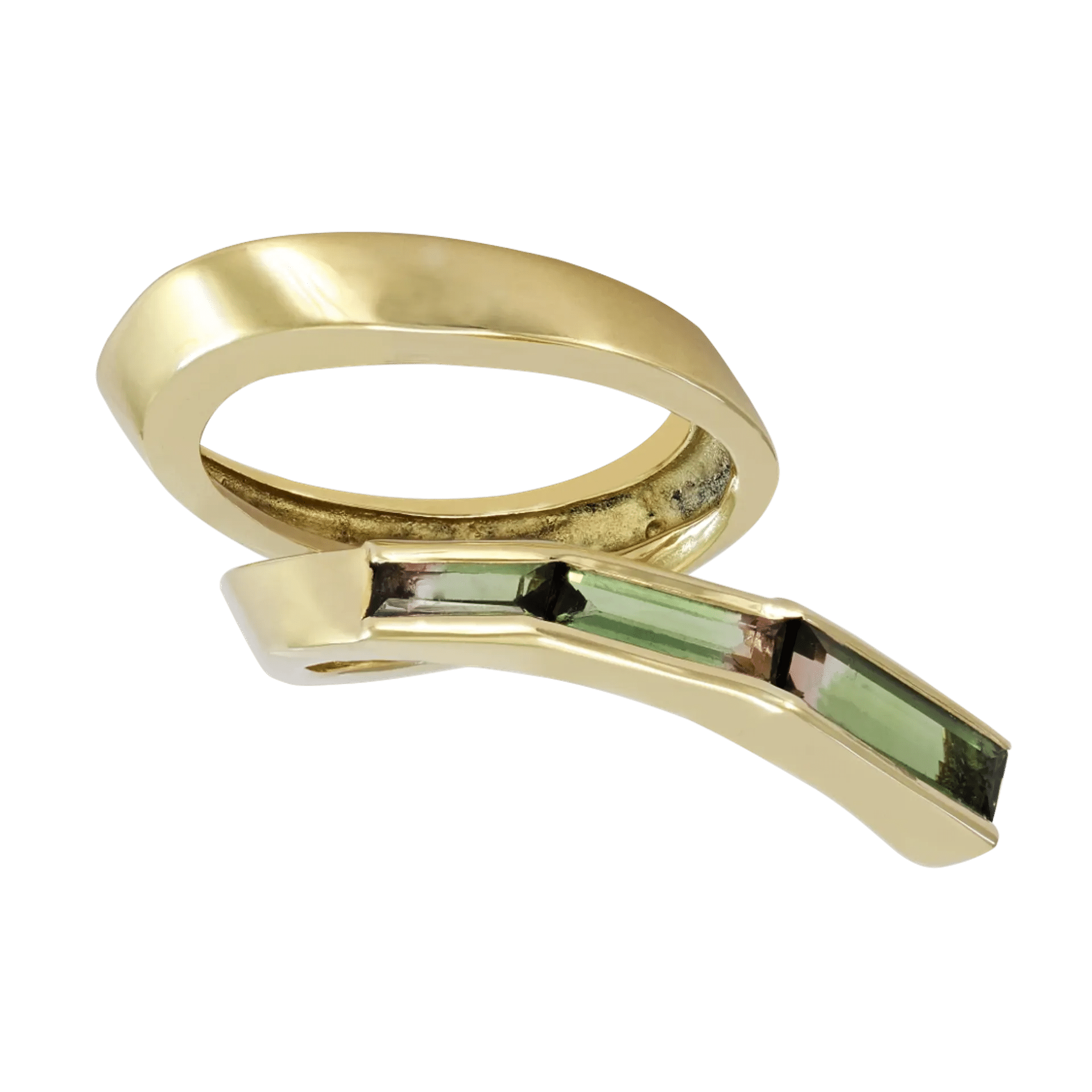 Side image of the Swirl Yellow Gold Ring with Tourmaline designed by Thierry Vendome