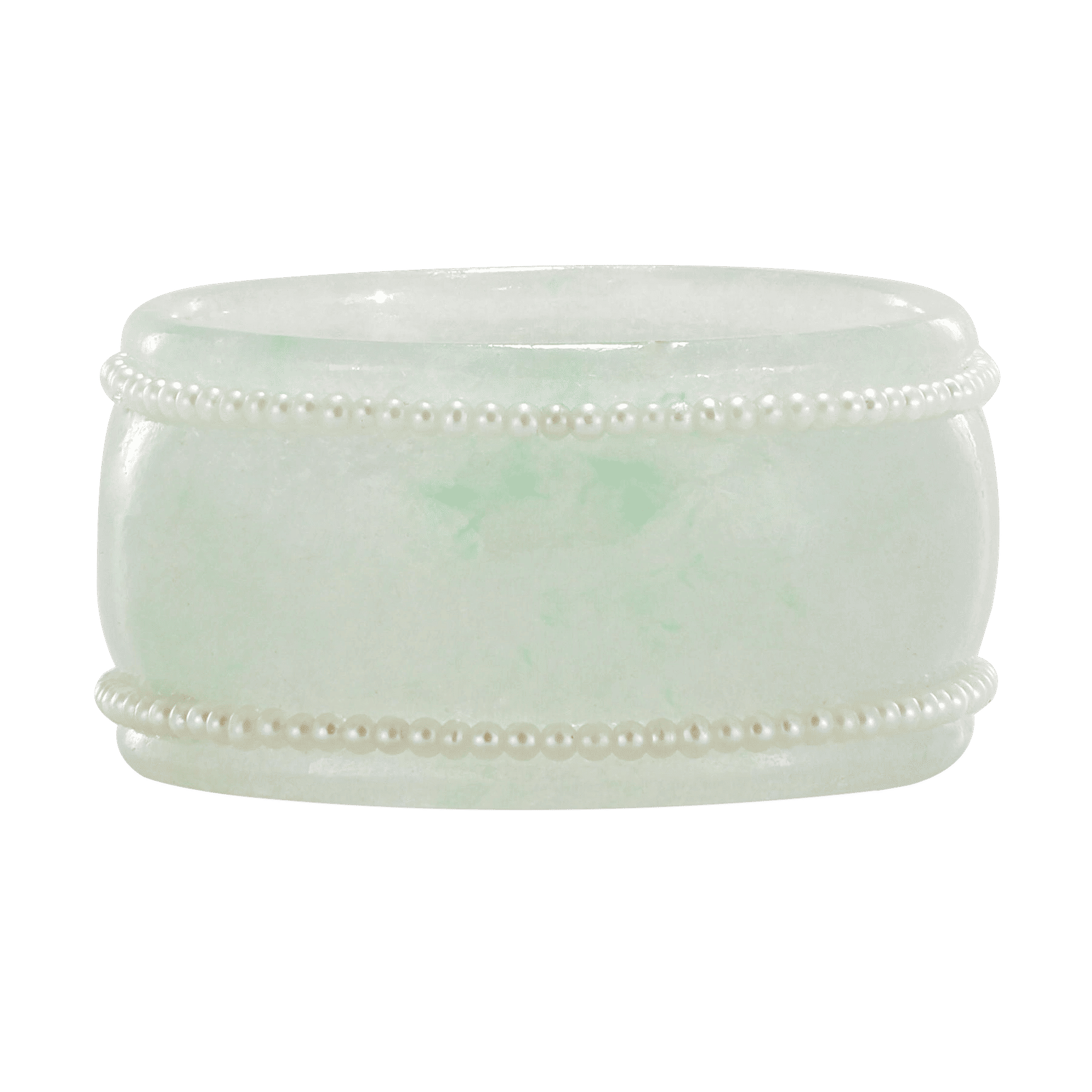 Blue Lotus Greenish Jade Pearl Wide Band