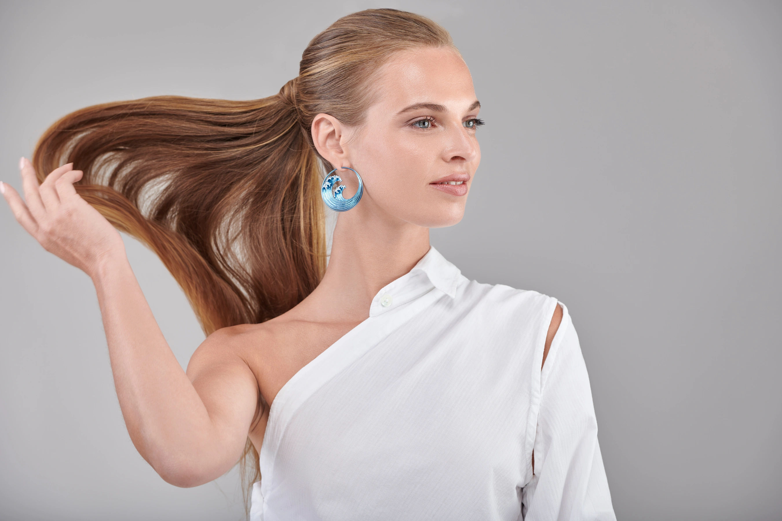 Blue Titanium Large Hokusai Hoops